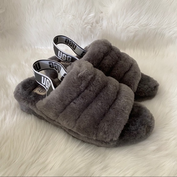 UGG Fluff Yeah Slides Charcoal Grey 7 RETAIL $100 - Picture 7 of 16